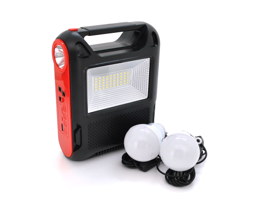 Ліхтар переносний JY-108+Solar+FM+TF, 50 SMD LED+1 COB, 2 лампи дод. освітлення, 2 режими, заряд від 5V, батарея 3*18650, Box