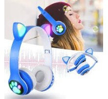 Бездротові дитячі Bluetooth-навушники з котячими вушками та кольоровою підсвіткою Cat VZV-23M Блакитний