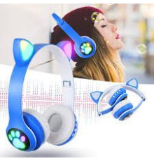 Бездротові дитячі Bluetooth-навушники з котячими вушками та кольоровою підсвіткою Cat VZV-23M Блакитний