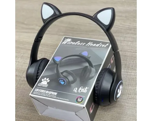 Бездротові навушники з котячими вушками та RGB-підсвіткою FM-радіо, micro SD Cat MZ-023 Чорні Бездротові навушники з котячими вушками та RGB-підсвіткою FM-радіо, micro SD Cat MZ-023 Чорні