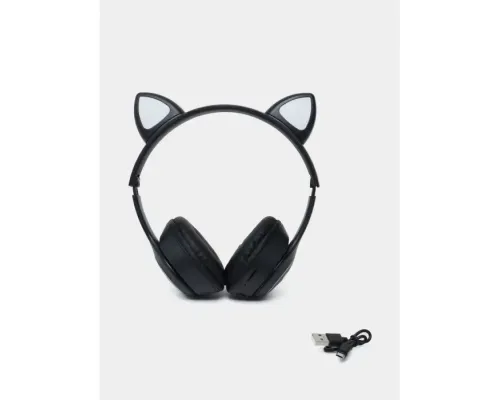 Бездротові навушники з котячими вушками та RGB-підсвіткою FM-радіо, micro SD Cat MZ-023 Чорні Бездротові навушники з котячими вушками та RGB-підсвіткою FM-радіо, micro SD Cat MZ-023 Чорні