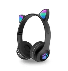 Бездротові навушники з котячими вушками та RGB-підсвіткою FM-радіо, micro SD Cat MZ-023 Чорні