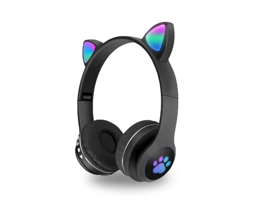 Бездротові навушники з котячими вушками та RGB-підсвіткою FM-радіо, micro SD Cat MZ-023 Чорні Бездротові навушники з котячими вушками та RGB-підсвіткою FM-радіо, micro SD Cat MZ-023 Чорні