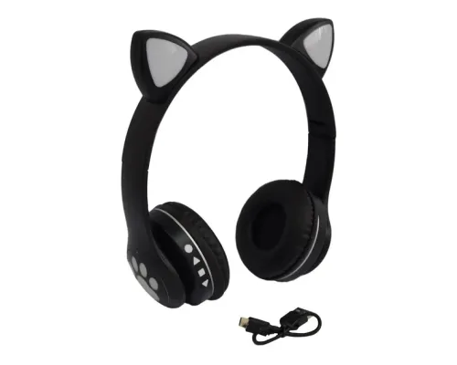 Бездротові дитячі Bluetooth-навушники з вушками та підсвіткою Cat-23M Чорний Бездротові дитячі Bluetooth-навушники з вушками та підсвіткою Cat-23M Чорний