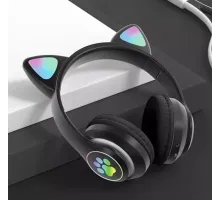 Беспроводные детские Bluetooth наушники с ушками и подсветкой Cat-23M Черный