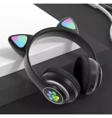 Бездротові дитячі Bluetooth-навушники з вушками та підсвіткою Cat-23M Чорний
