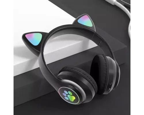 Бездротові дитячі Bluetooth-навушники з вушками та підсвіткою Cat-23M Чорний Бездротові дитячі Bluetooth-навушники з вушками та підсвіткою Cat-23M Чорний