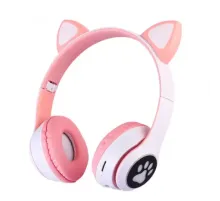 Беспроводные наушники с кошачьими ушками Cat MZ-023 Гарнитура RGB подсветкой FM microSD Розовые