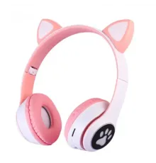 Бездротові навушники з котячими вушками Cat MZ-023 Гарнітура RGB-підсвіткою FM microSD Рожеві