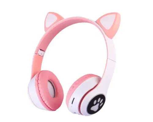 Бездротові навушники з котячими вушками Cat MZ-023 Гарнітура RGB-підсвіткою FM microSD Рожеві