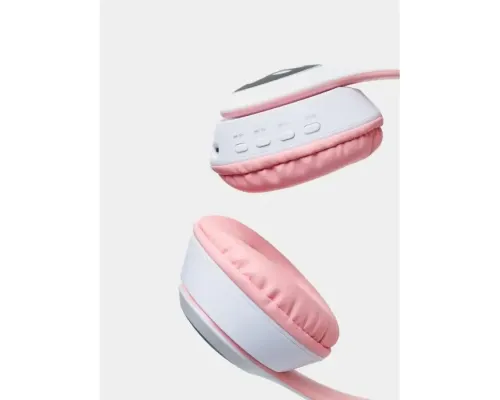 Бездротові навушники з котячими вушками Cat MZ-023 Гарнітура RGB-підсвіткою FM microSD Рожеві