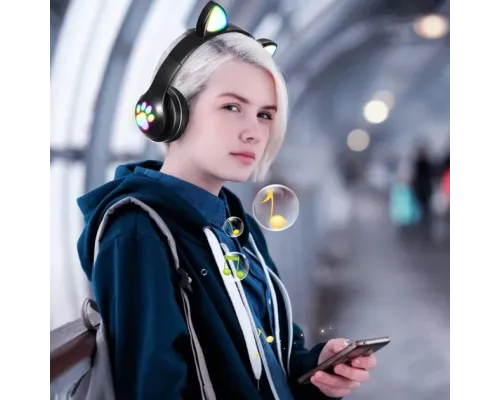 Бездротові дитячі Bluetooth-навушники з вушками та підсвіткою Cat-23M Чорний Бездротові дитячі Bluetooth-навушники з вушками та підсвіткою Cat-23M Чорний