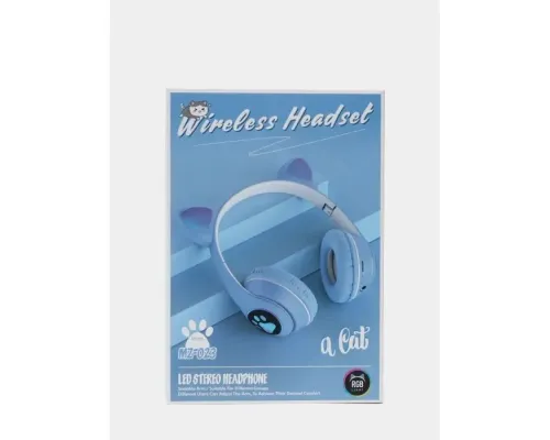 Навушники з котячими вушками бездротові та RGB-підсвіткою FM радіо, micro SD Cat MZ-023 Сині Навушники з котячими вушками бездротові та RGB-підсвіткою FM радіо, micro SD Cat MZ-023 Сині