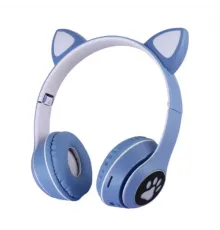 Навушники з котячими вушками бездротові та RGB-підсвіткою FM радіо, micro SD Cat MZ-023 Сині