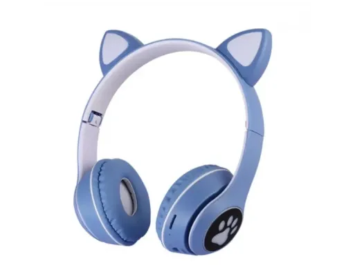 Навушники з котячими вушками бездротові та RGB-підсвіткою FM радіо, micro SD Cat MZ-023 Сині Навушники з котячими вушками бездротові та RGB-підсвіткою FM радіо, micro SD Cat MZ-023 Сині
