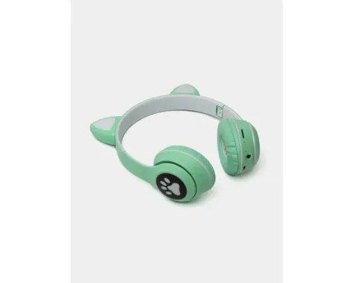 Навушники з котячими вушками Bluetooth і RGB-підсвіткою FM радіо, Підтримка карти пам'яті Cat MZ-023 Бірюзові