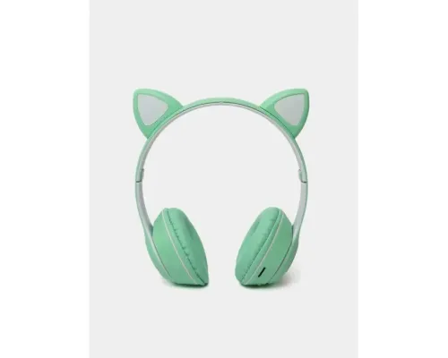 Навушники з котячими вушками Bluetooth і RGB-підсвіткою FM радіо, Підтримка карти пам'яті Cat MZ-023 Бірюзові