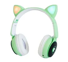 Беспроводные наушники "Кошачьи ушки" CatEar ST77M с подсветкой RGB Bluetooth MP3 плеер Green