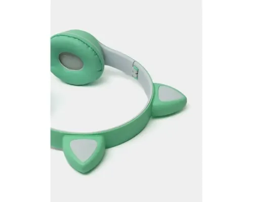 Навушники з котячими вушками Bluetooth і RGB-підсвіткою FM радіо, Підтримка карти пам'яті Cat MZ-023 Бірюзові