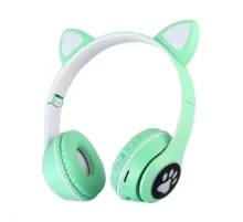 Наушники с кошачьими ушками Bluetooth и RGB подсветкой FM радио, Поддержка карты памяти Cat MZ-023 Бирюзовые