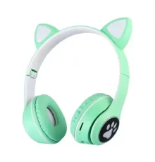 Навушники з котячими вушками Bluetooth і RGB-підсвіткою FM радіо, Підтримка карти пам'яті Cat MZ-023 Бірюзові