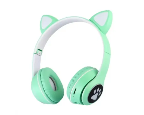 Навушники з котячими вушками Bluetooth і RGB-підсвіткою FM радіо, Підтримка карти пам'яті Cat MZ-023 Бірюзові