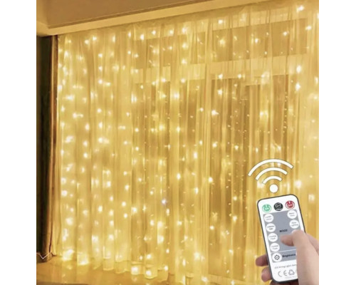 Светодиодная гирлянда штора LED Light 3х2 метра от USB + пульт Теплый SF-19