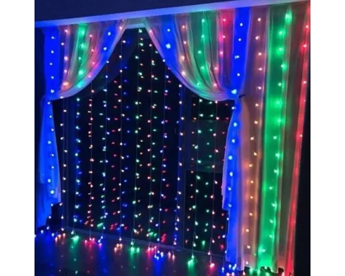 Святкова гірлянда завіса "Штора" на вікно 160 LED 2х2м Мультиколірний цвіт діодів Мультиколір Святкова гірлянда завіса "Штора" на вікно 160 LED 2х2м Мультиколірний цвіт діодів Мультиколір