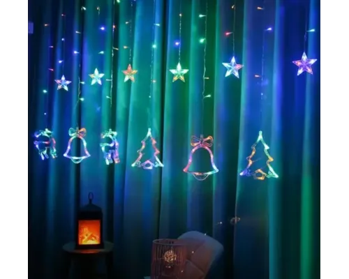 Гірлянда штора Мульти з формами дзвіночки 12 PCS light RGB