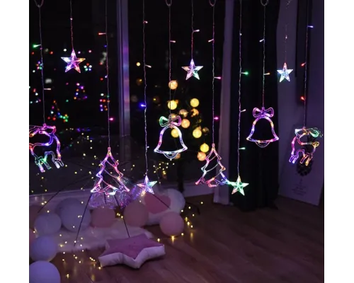Гірлянда штора Мульти з формами дзвіночки 12 PCS light RGB