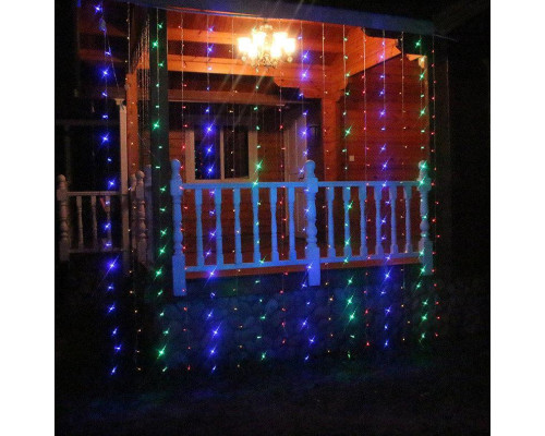 Гирлянда Водопад штора прозрачный провод 2х2м 320LED Мультиколор(сине-зелено-красный)