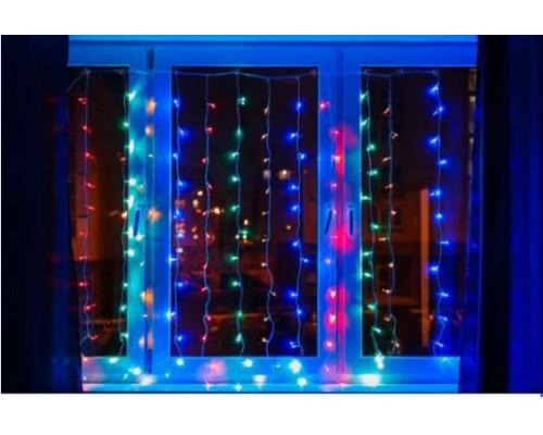 Гирлянда Водопад штора прозрачный провод 2х2м 320LED Мультиколор(сине-зелено-красный)