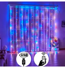 Світлодіодна гірлянда штора з пультом мультик 3х2 м від мережі 200 LED кімнатна гірлянда завіса на вікно