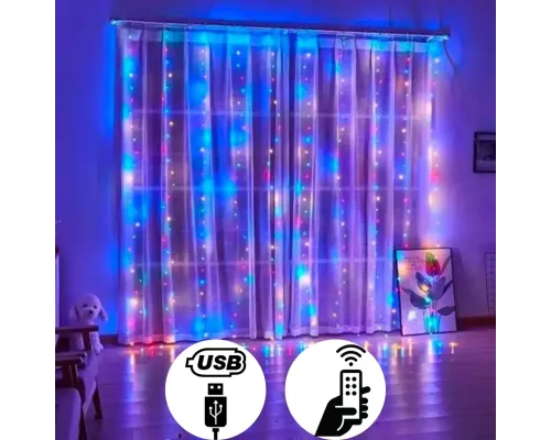 Світлодіодна гірлянда штора з пультом мультик 3х2 м від мережі 200 LED кімнатна гірлянда завіса на вікно Світлодіодна гірлянда штора з пультом мультик 3х2 м від мережі 200 LED кімнатна гірлянда завіса на вікно
