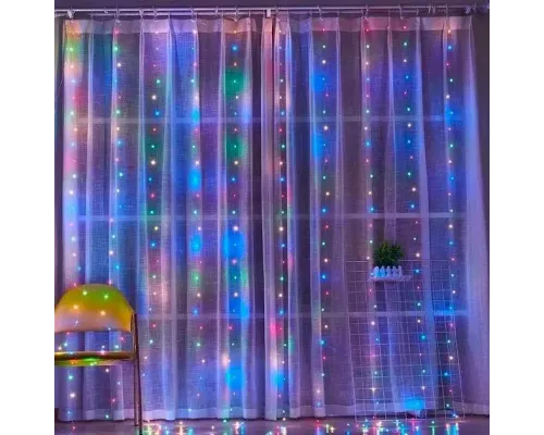 Світлодіодна гірлянда штора з пультом мультик 3х2 м від мережі 200 LED кімнатна гірлянда завіса на вікно Світлодіодна гірлянда штора з пультом мультик 3х2 м від мережі 200 LED кімнатна гірлянда завіса на вікно
