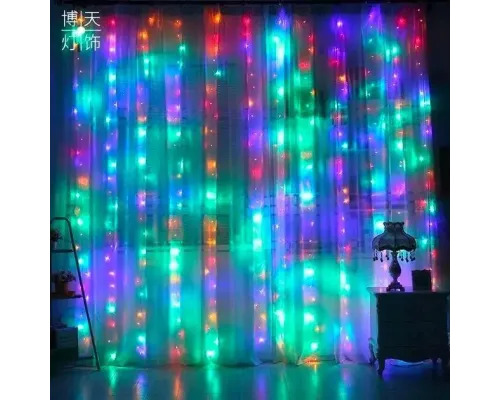 Світлодіодна гірлянда штора з пультом мультик 3х2 м від мережі 200 LED кімнатна гірлянда завіса на вікно Світлодіодна гірлянда штора з пультом мультик 3х2 м від мережі 200 LED кімнатна гірлянда завіса на вікно