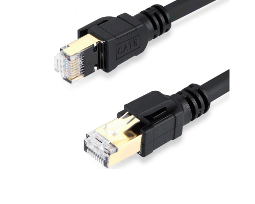 Патч-корд литий VEGGIEG, CCA, SSTP, RJ45, Cat.8, 0,5m, чорний