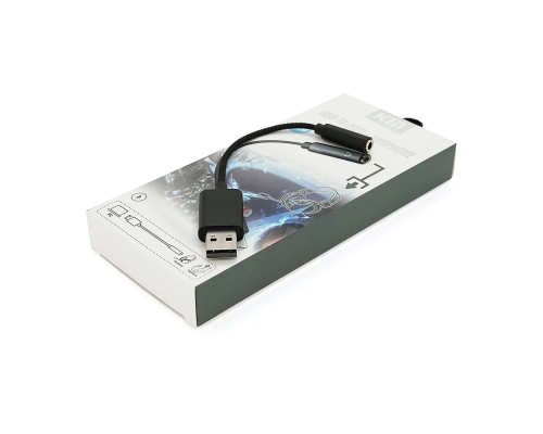 Перехідник для навушників KIN KY-210 USB2.0(M)-Jack3.5(F), Black, Box