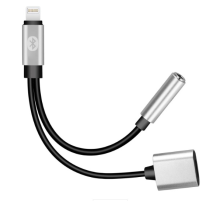Перехідник 2 в 1 Y026 Lighting(M) =>Lighting(F) + Jack 3.5mm(F), 5см, Black/Silver, Box