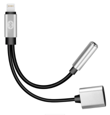 Перехідник 2 в 1 Y026 Lighting(M) =>Lighting(F) + Jack 3.5mm(F), 5см, Black/Silver, Box