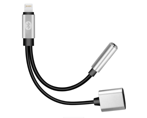Перехідник 2 в 1 Y026 Lighting(M) =>Lighting(F) + Jack 3.5mm(F), 5см, Black/Silver, Box