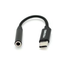 Перехідник VEGGIEG TC-201 Type-C(M) => Jack 3.5mm(F), 5см, Black, Пакет