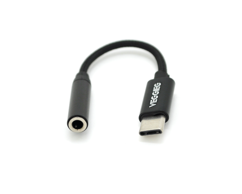 Перехідник VEGGIEG TC-201 Type-C(M) => Jack 3.5mm(F), 5см, Black, Пакет