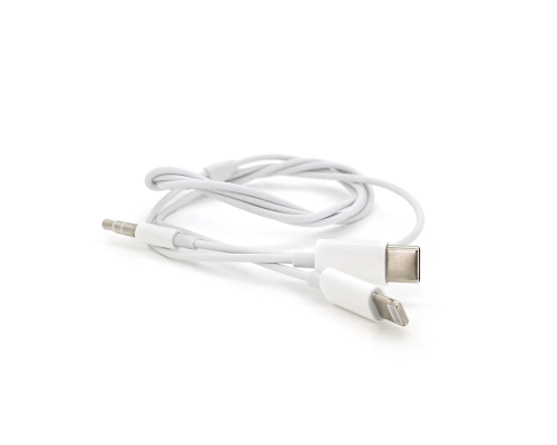 Кабель-перехідник JH-CM32 Jack 3.5mm(M) => Lighting(M)+Type-C(M), 1м, White, Box Кабель-перехідник JH-CM32 Jack 3.5mm(M) => Lighting(M)+Type-C(M), 1м, White, Box