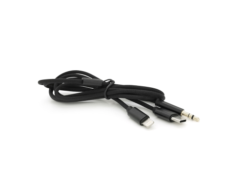 Перехідник KIN KY-233 Jack 3.5mm(M)=>Type-C(M) +Lighting(M), 110см, Black, Box