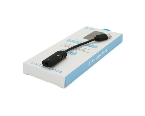 Перехідник KIN KY-203 Type-C(M) =>Type-C(F) + Jack 3.5mm(F), 5см, Black, Box