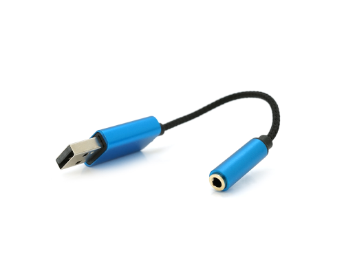 Перехідник для навушників KIN KY-210 USB2.0(M)-Jack3.5(F), Blue, Box