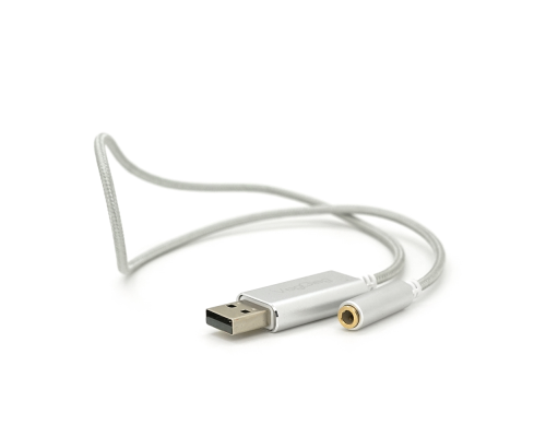 Перехідник для навушників VegGieg V-K202 USB2.0(M)-Jack3.5(F), Silver, Box