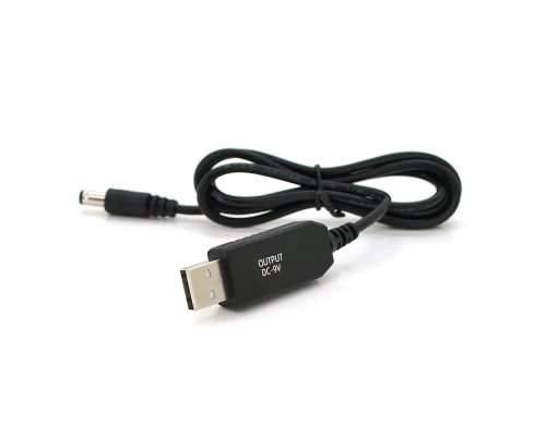 Кабель для роутера 5.5/2.5(5.5/2.1)mm(M)=> USB2.0 (Out:9V), 1м, Black, OEM