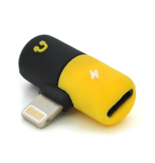 Перехідник 2 в 1 Lighting(M) => 2 x Lighting(F), Black/Yellow, Box